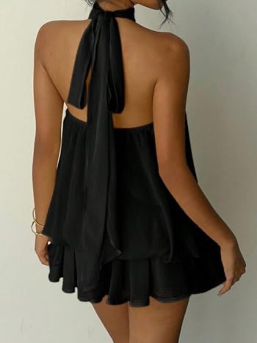 Sleeveless Halter Neck Backless Ruffle Flowy Mini Chiffon Dress Summer Party - Picture 4 of 5
